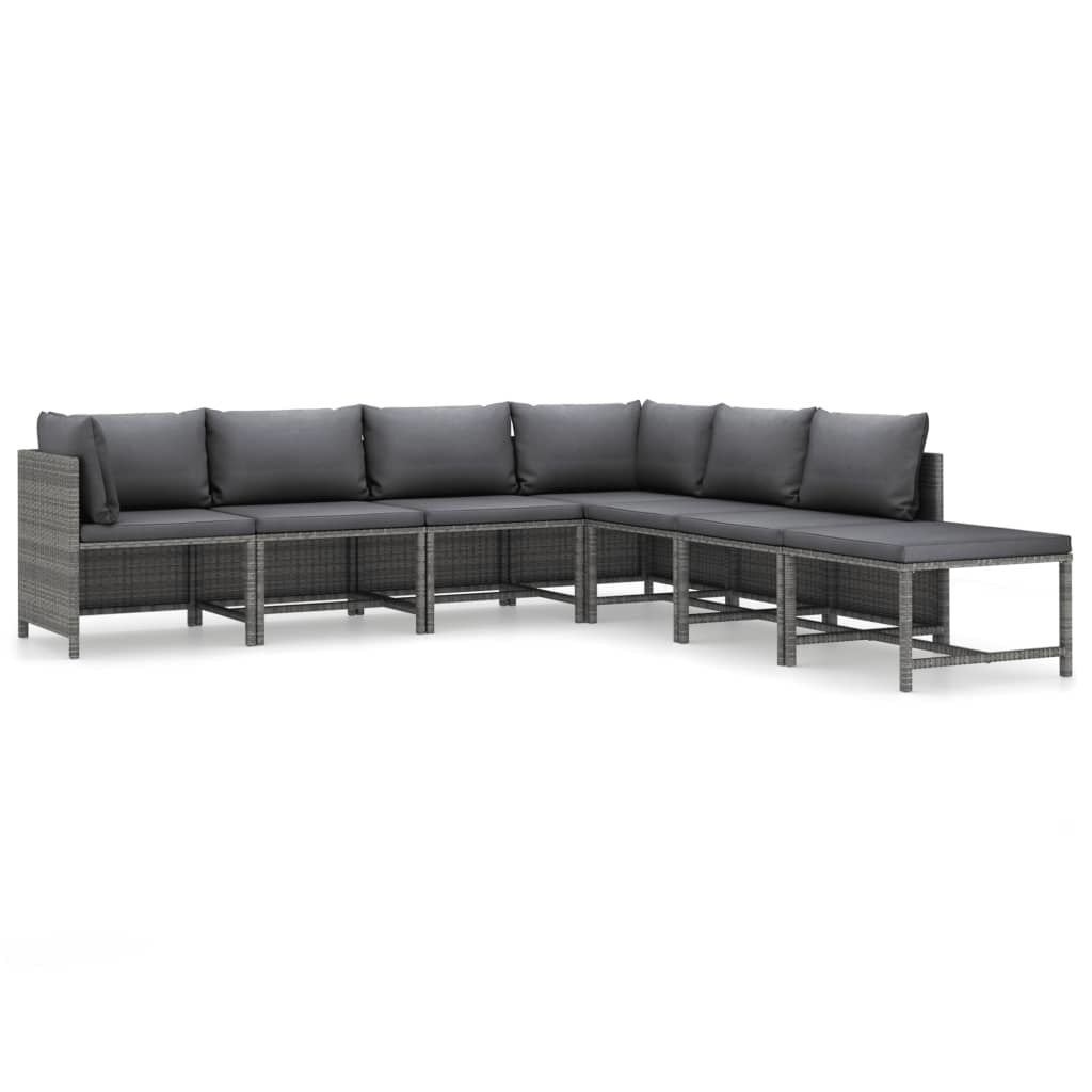 7 Piece Patio Lounge Set With Cushions Poly Rattan Gray