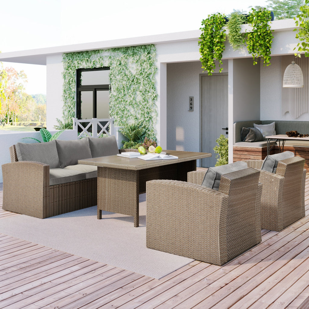 4-Piece Conversation Sofa Set With Beige Cushions