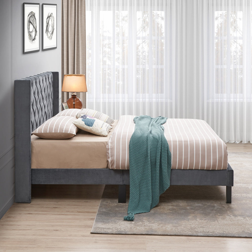 Upholstered Queen Bed With Wings Design