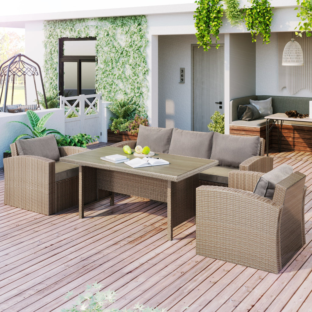 4-Piece Conversation Sofa Set With Beige Cushions