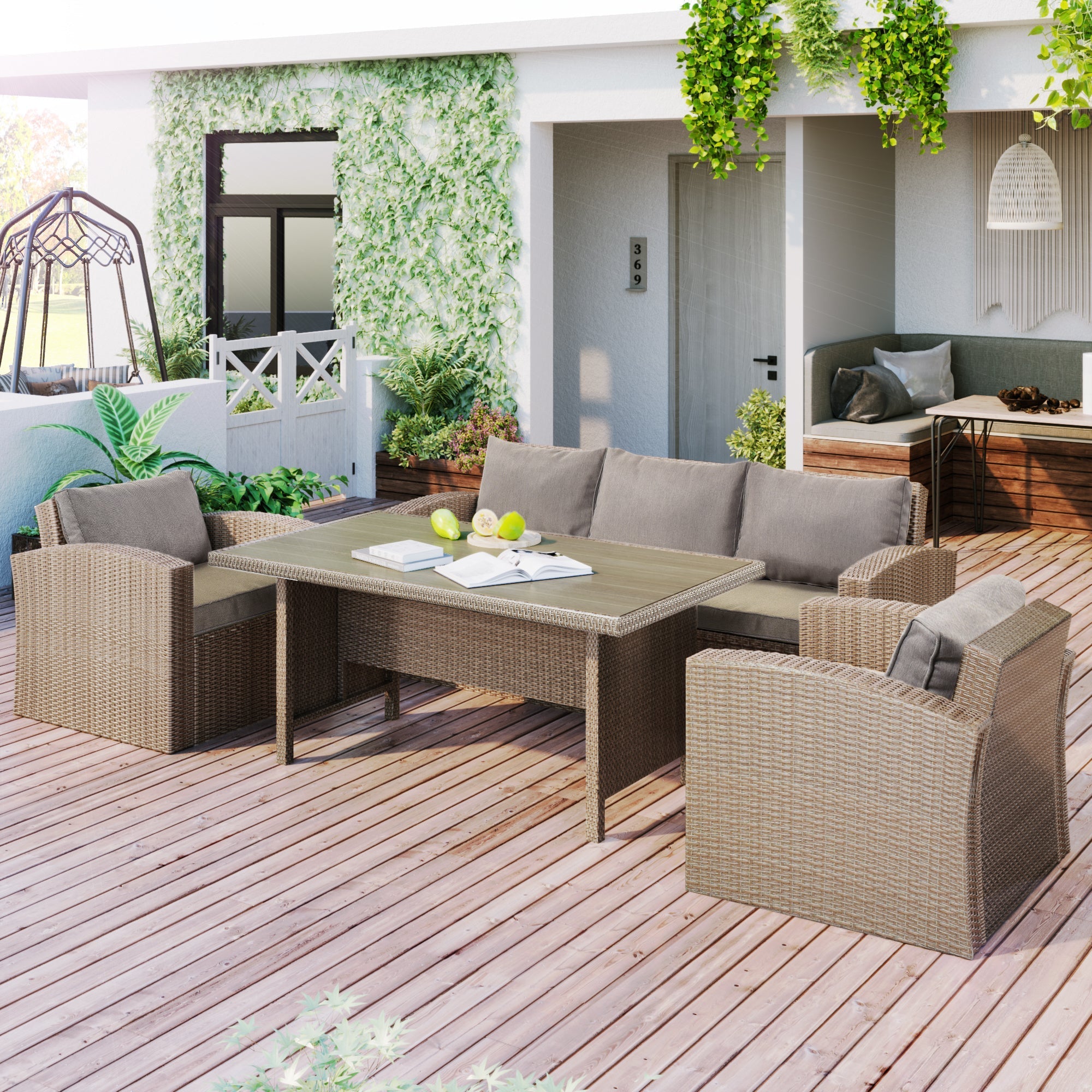 4-Piece Conversation Sofa Set With Beige Cushions