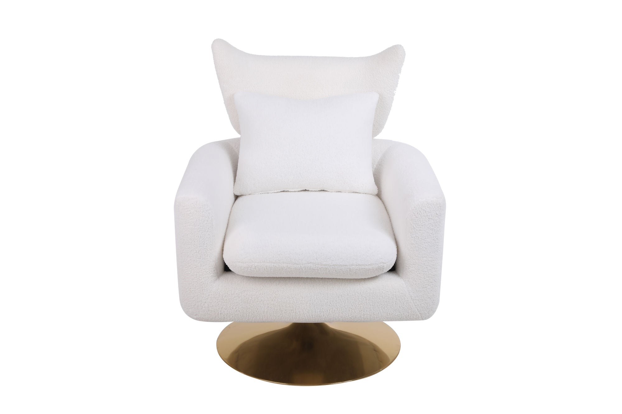 Classic Mid-Century 360-Degree Swivel Accent Chair, White Teddy Fabric