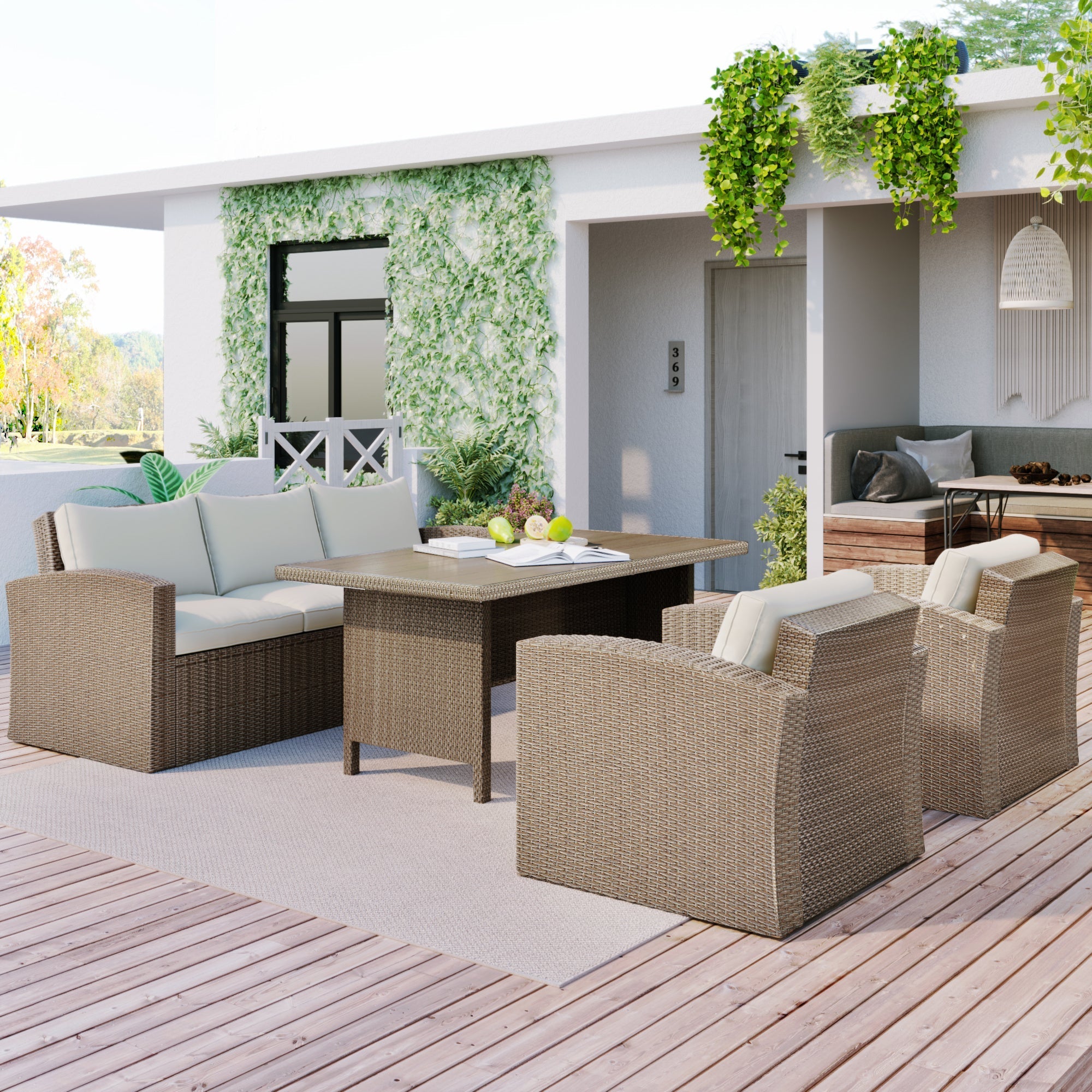 4-Piece Conversation Sofa Set With Beige Cushions