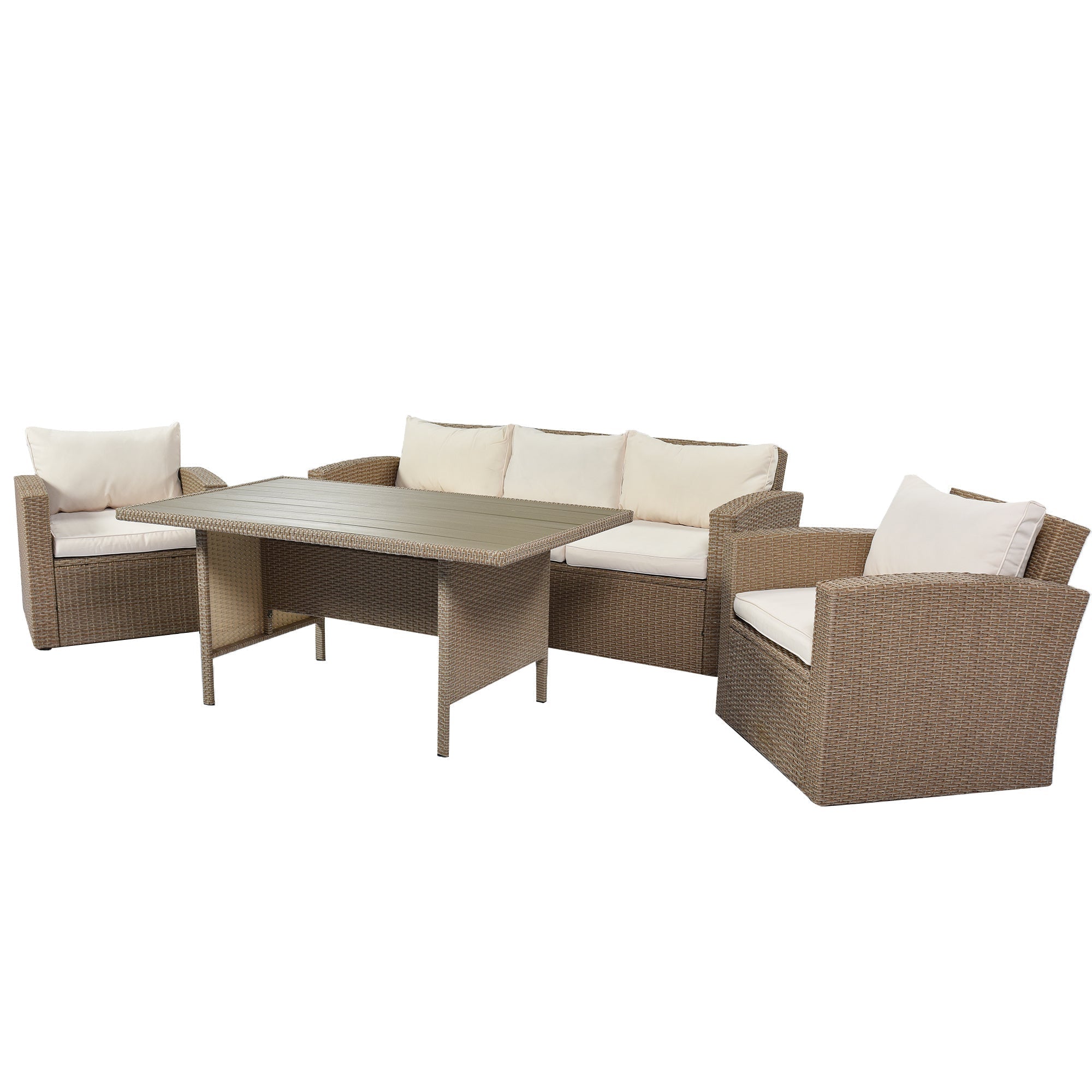 4-Piece Conversation Sofa Set With Beige Cushions