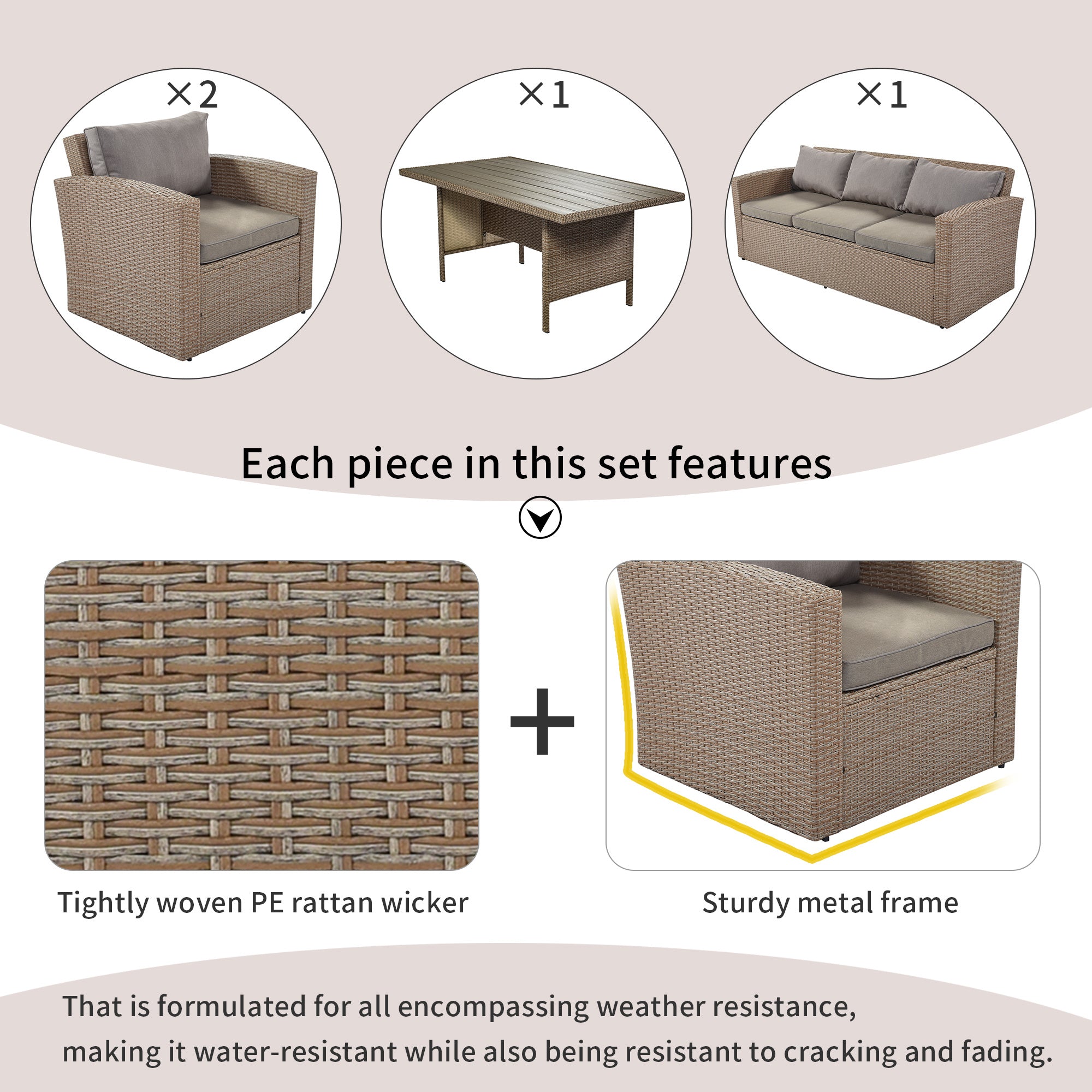 4-Piece Conversation Sofa Set With Beige Cushions