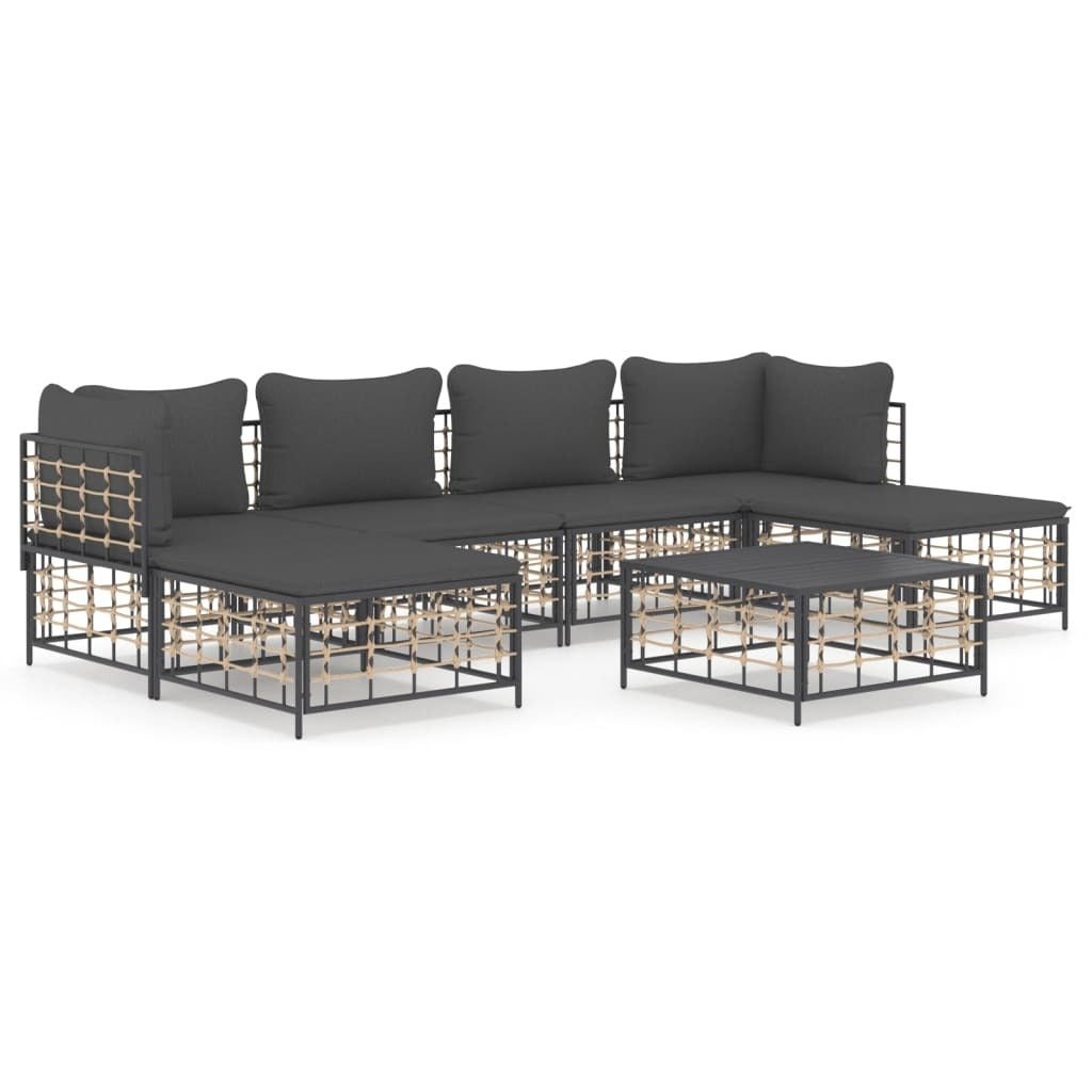 7 Piece Patio Lounge Set With Cushions Anthracite Poly Rattan