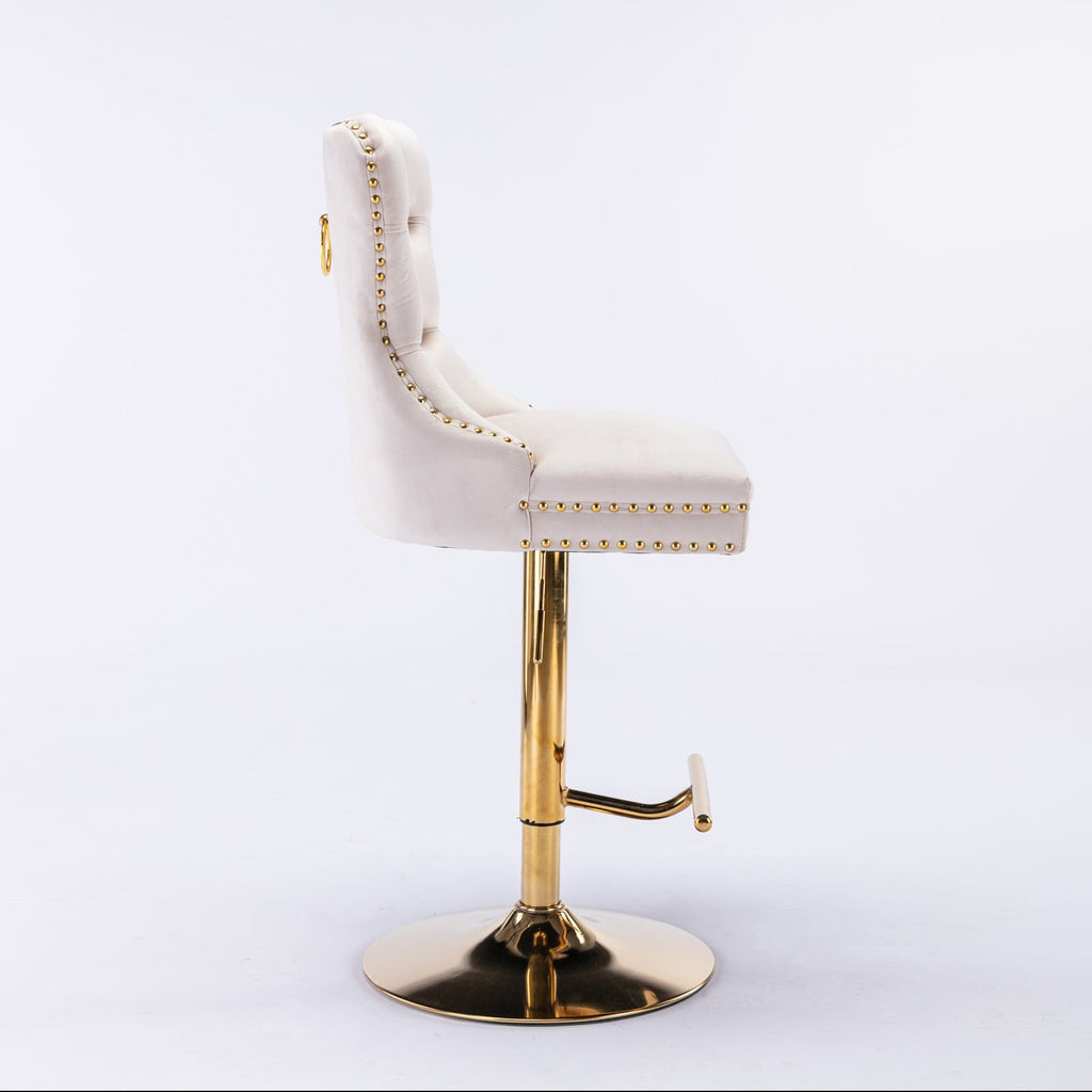 Set of 2 Thick Golden Swivel Velvet Barstools