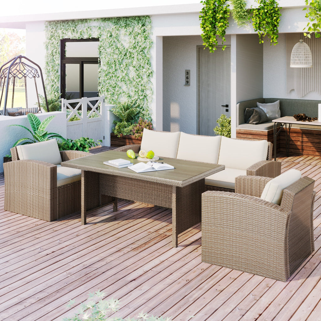 4-Piece Conversation Sofa Set With Beige Cushions
