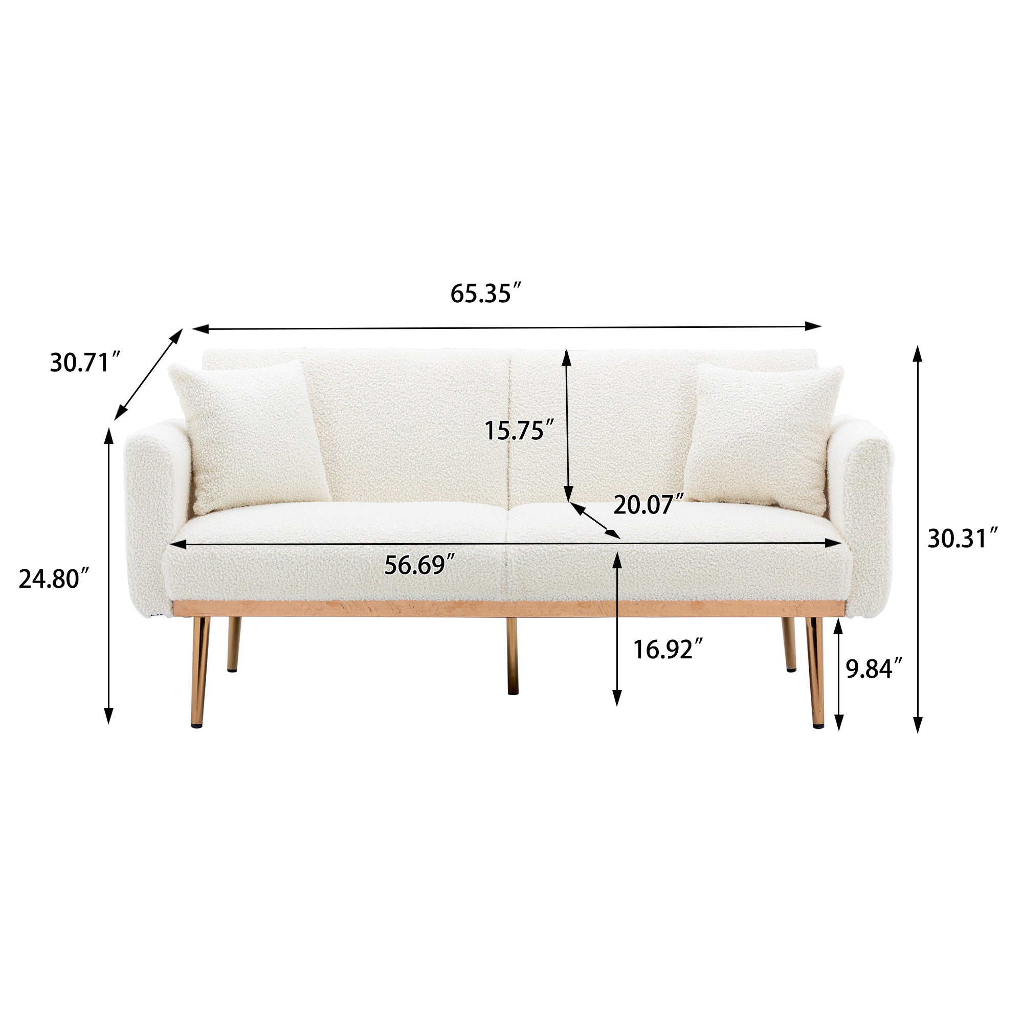 Velvet Accent Loveseat Sofa With Metal Feet