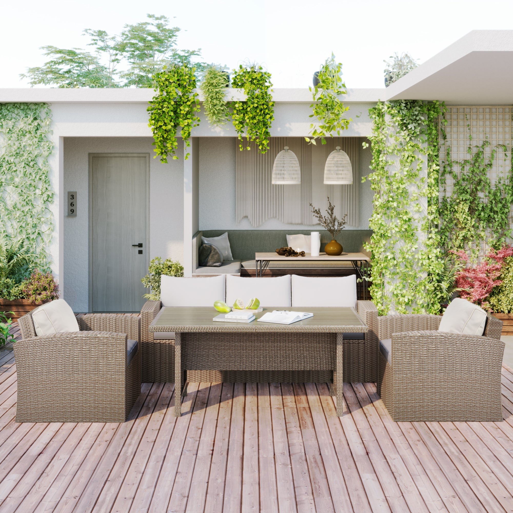 4-Piece Conversation Sofa Set With Beige Cushions