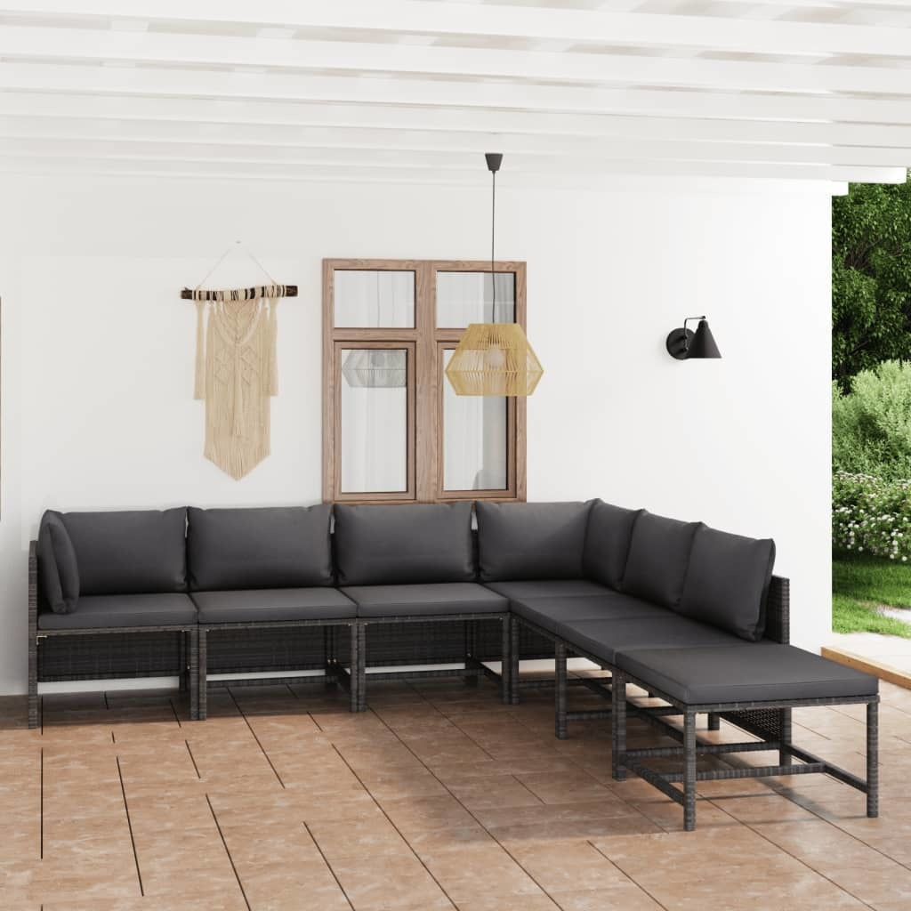 7 Piece Patio Lounge Set With Cushions Poly Rattan Gray