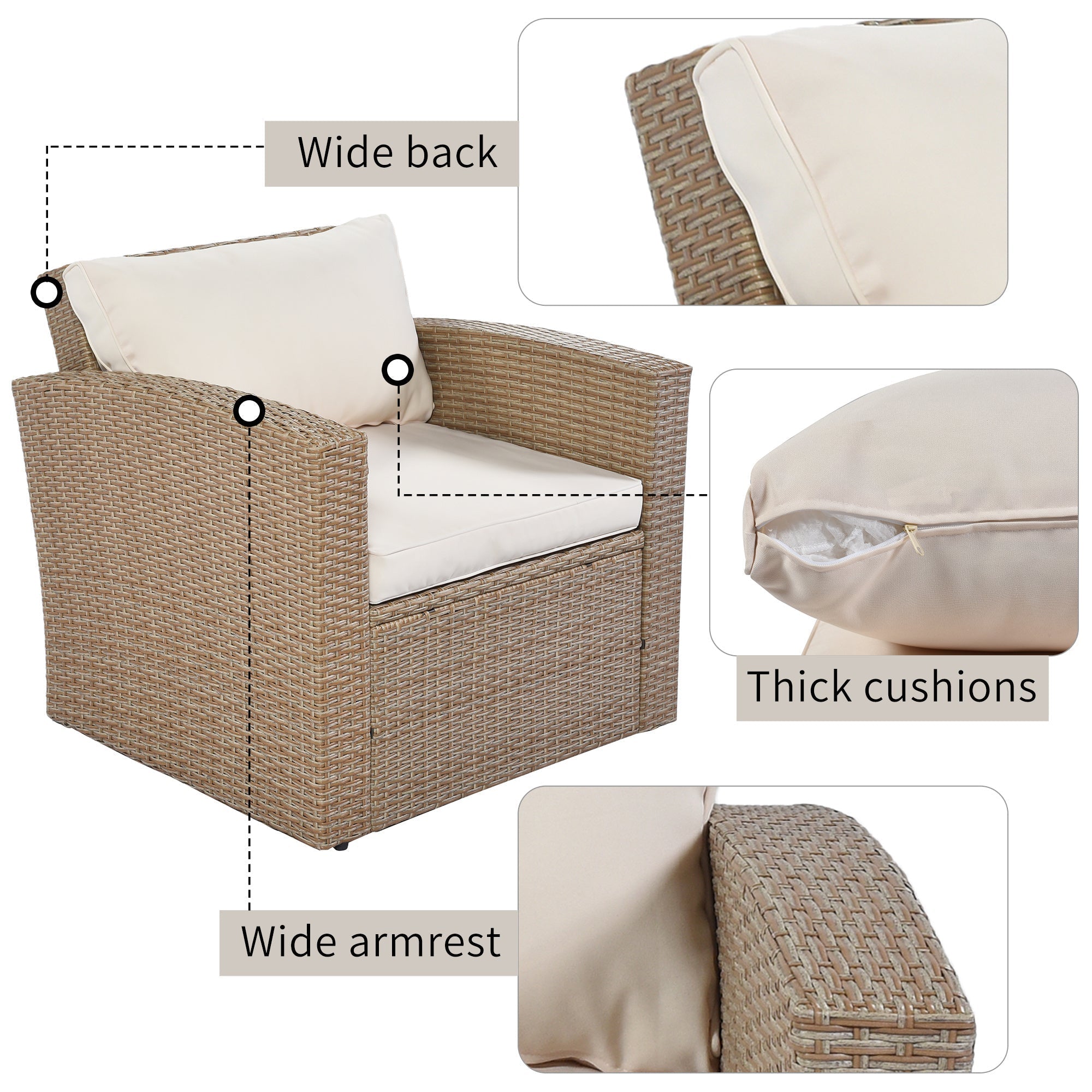 4-Piece Conversation Sofa Set With Beige Cushions