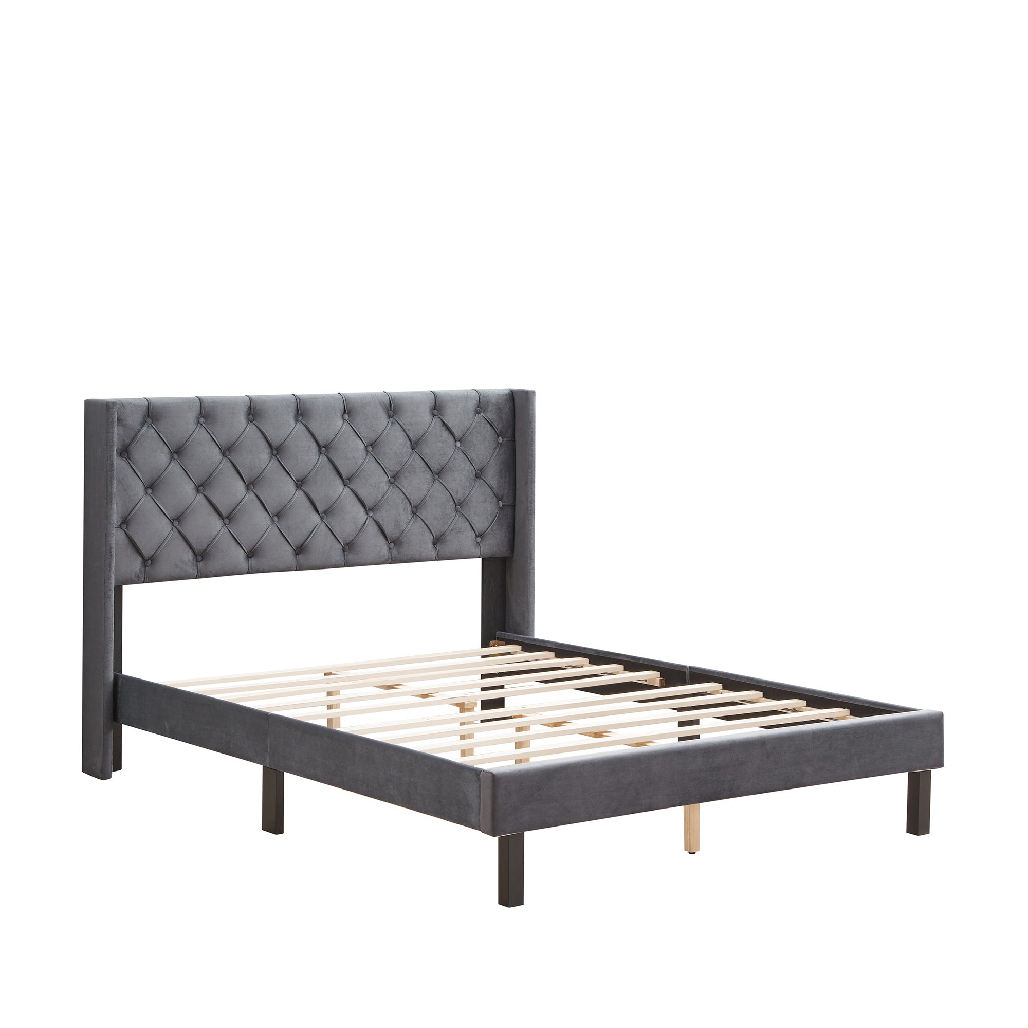 Upholstered Queen Bed With Wings Design
