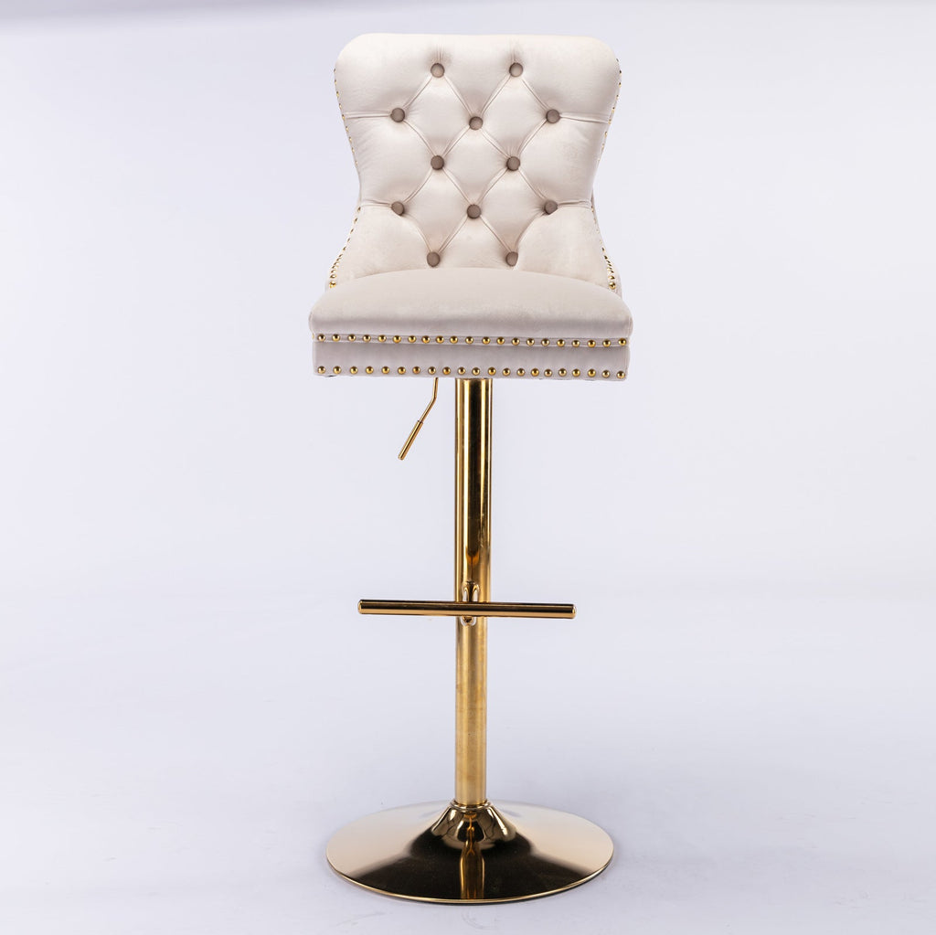 Set of 2 Thick Golden Swivel Velvet Barstools