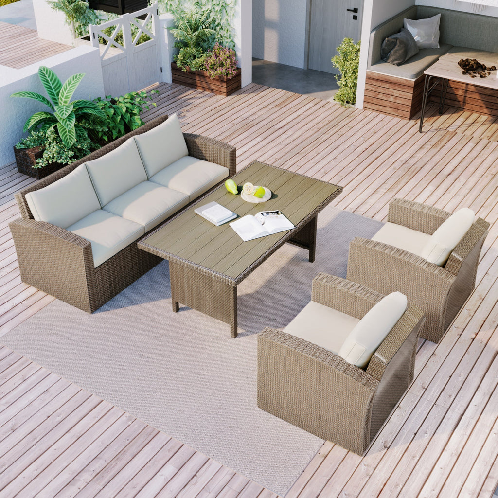 4-Piece Conversation Sofa Set With Beige Cushions