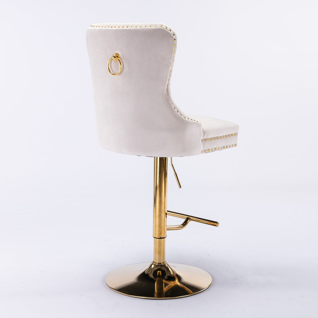 Set of 2 Thick Golden Swivel Velvet Barstools
