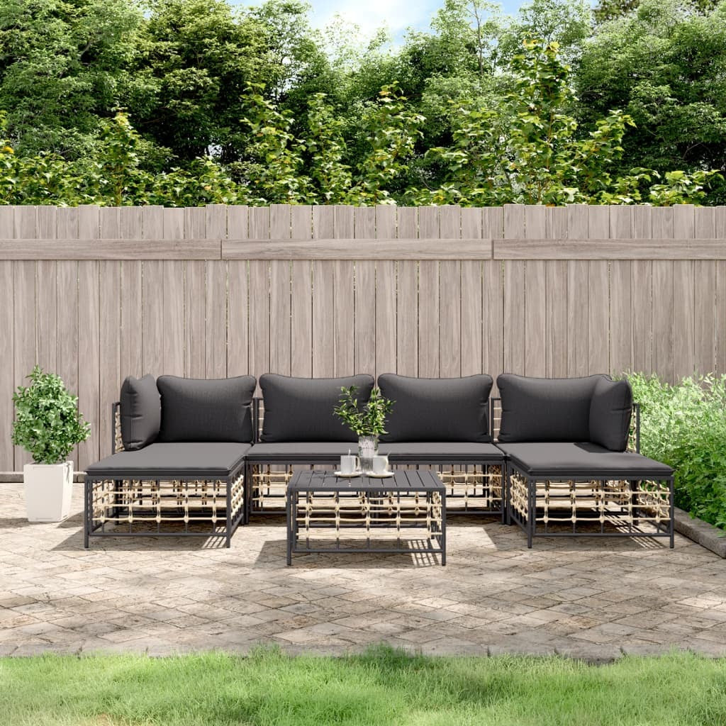 7 Piece Patio Lounge Set With Cushions Anthracite Poly Rattan