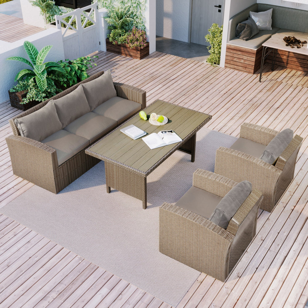 4-Piece Conversation Sofa Set With Beige Cushions