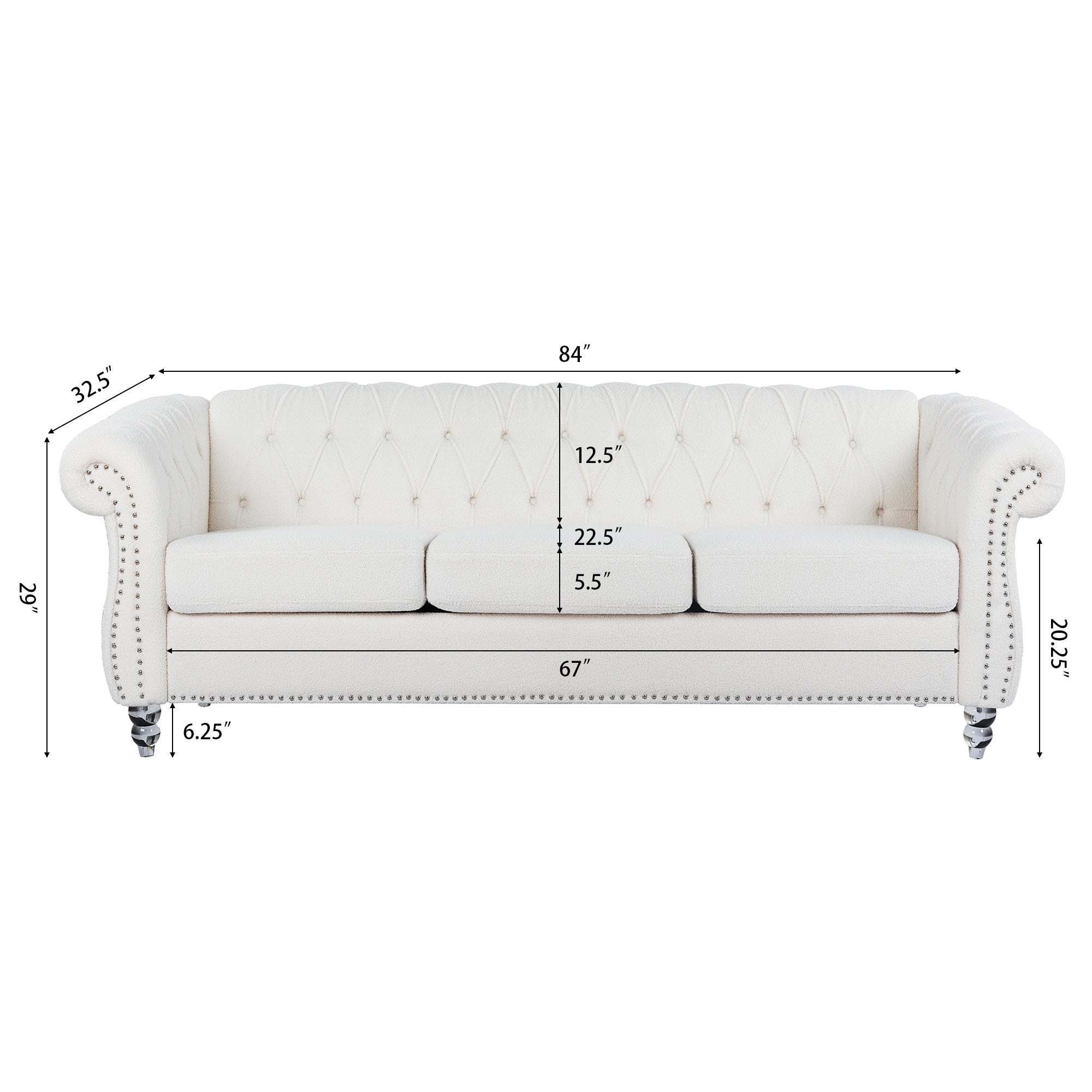 Rolled Arm Chesterfield 3 Seater Sofa