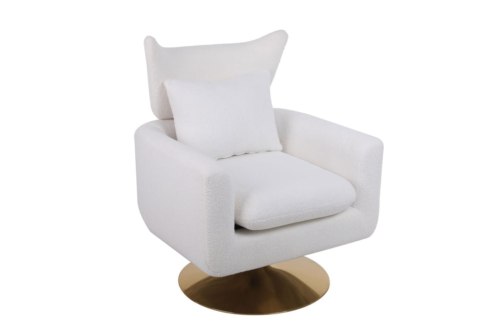 Classic Mid-Century 360-Degree Swivel Accent Chair, White Teddy Fabric