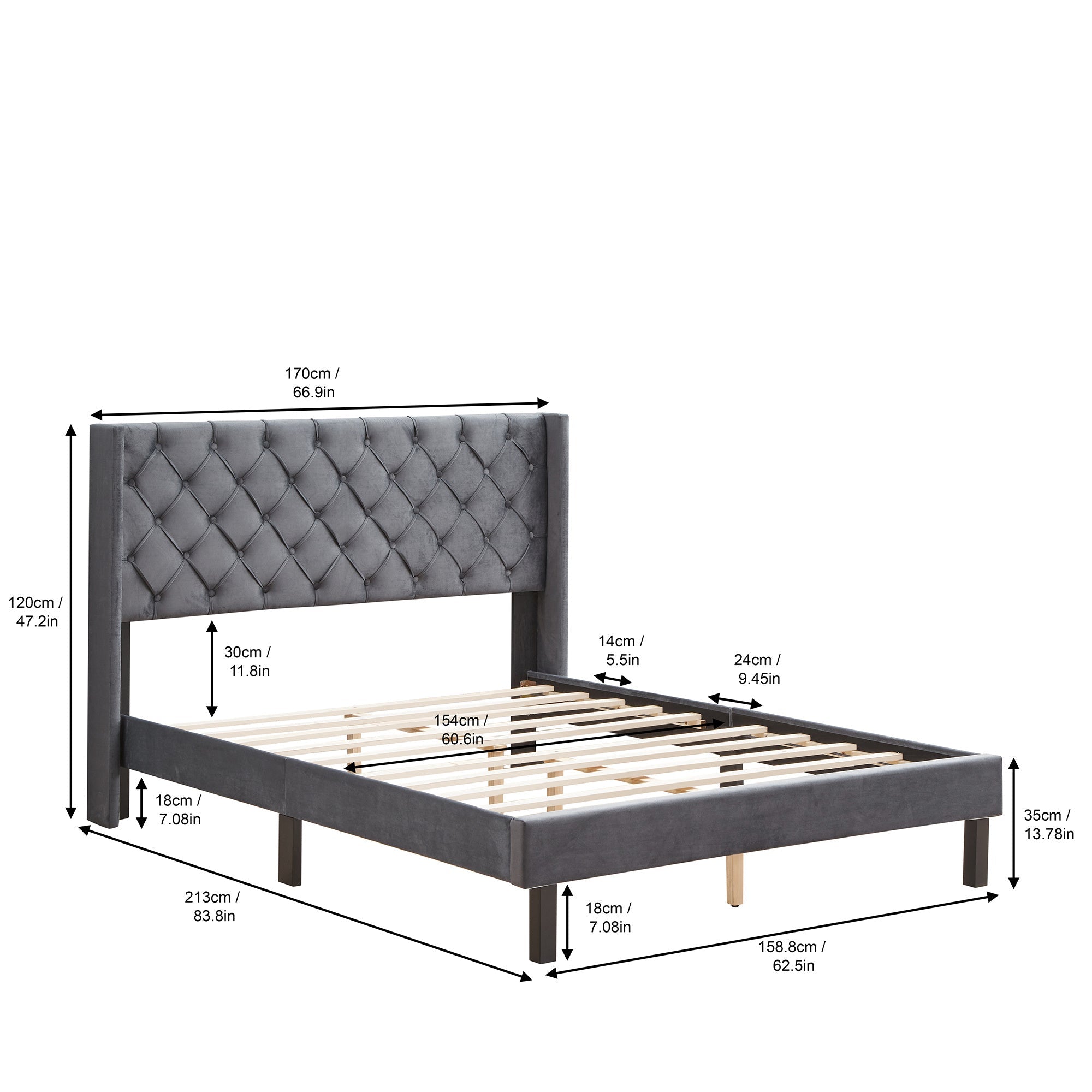 Upholstered Queen Bed With Wings Design