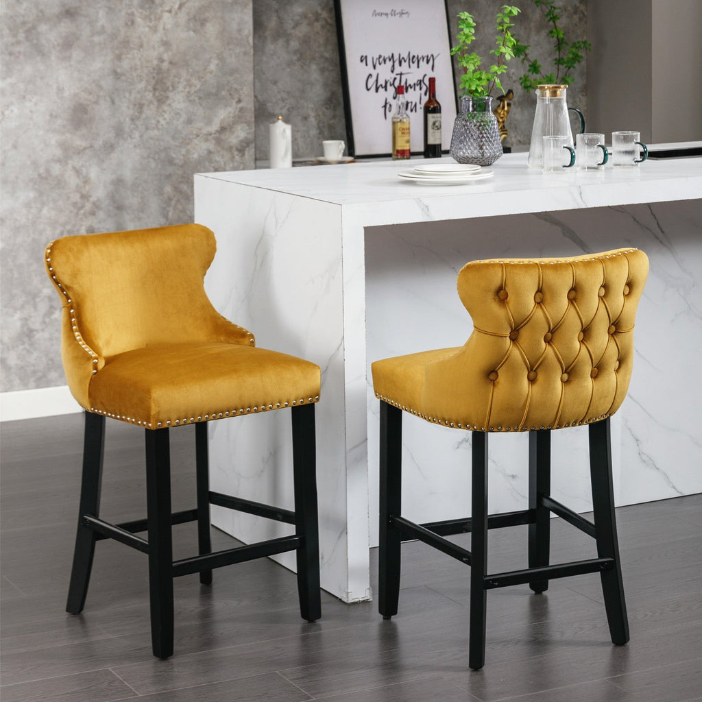 Yellow Velvet Barstool