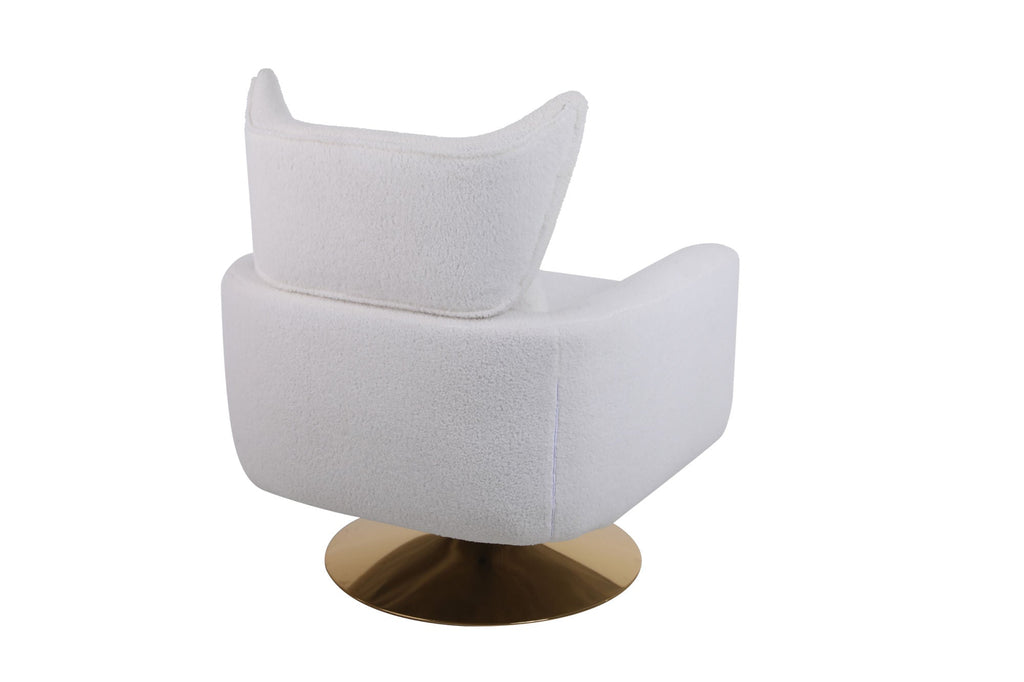 Classic Mid-Century 360-Degree Swivel Accent Chair, White Teddy Fabric