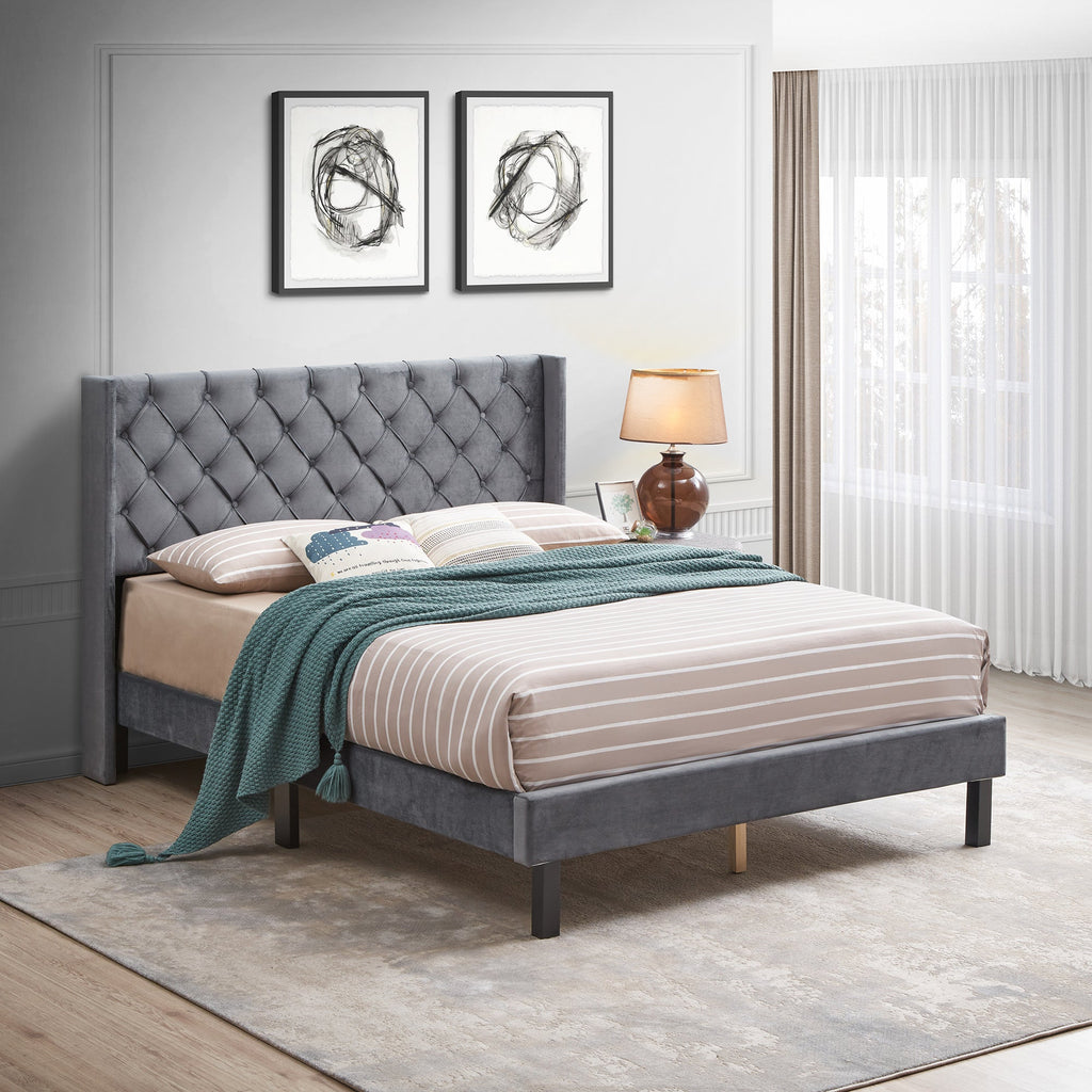 Upholstered Queen Bed With Wings Design