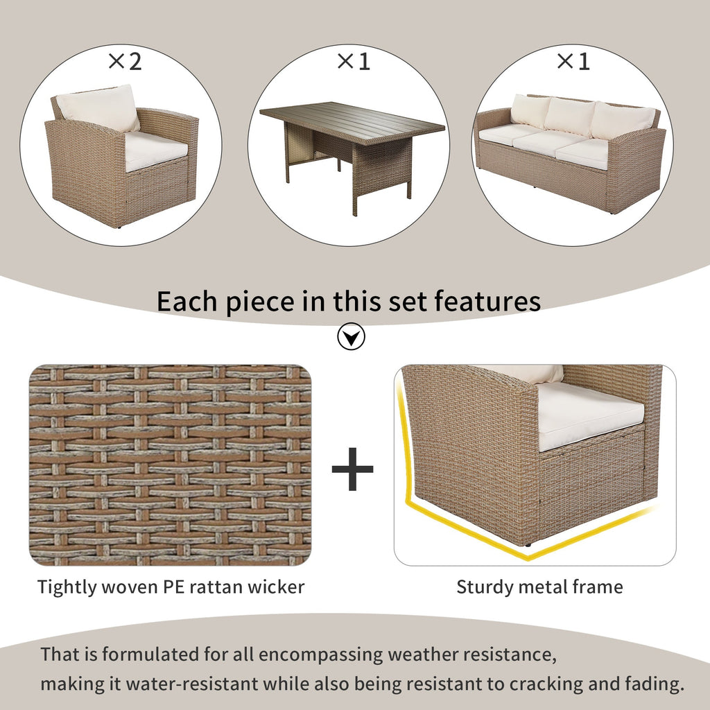 4-Piece Conversation Sofa Set With Beige Cushions