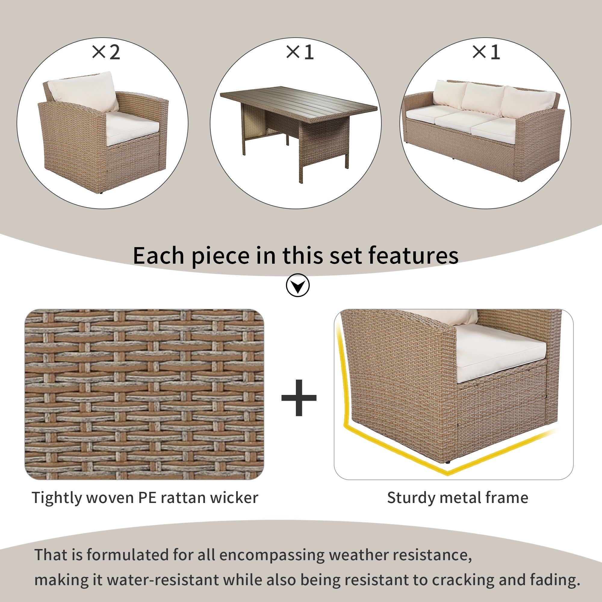 4-Piece Conversation Sofa Set With Beige Cushions