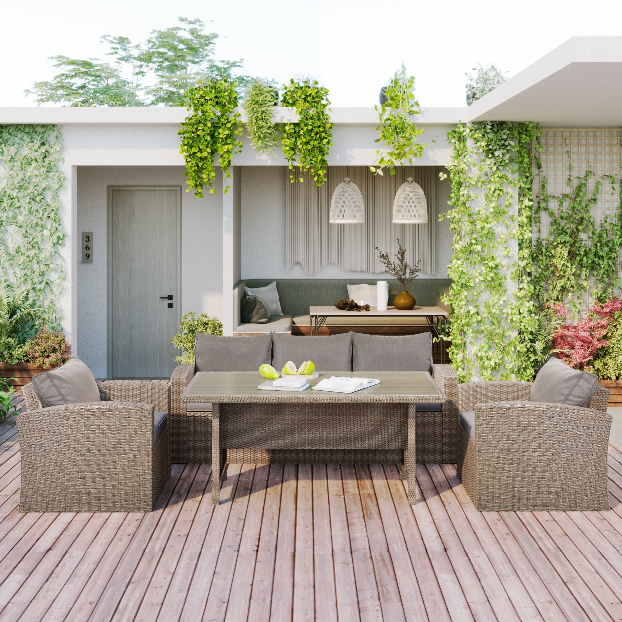 4-Piece Conversation Sofa Set With Beige Cushions
