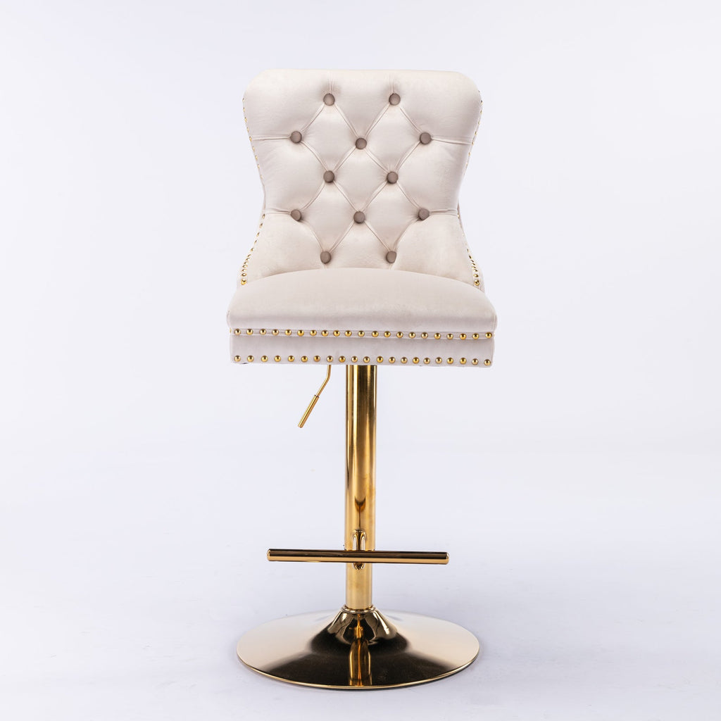 Set of 2 Thick Golden Swivel Velvet Barstools