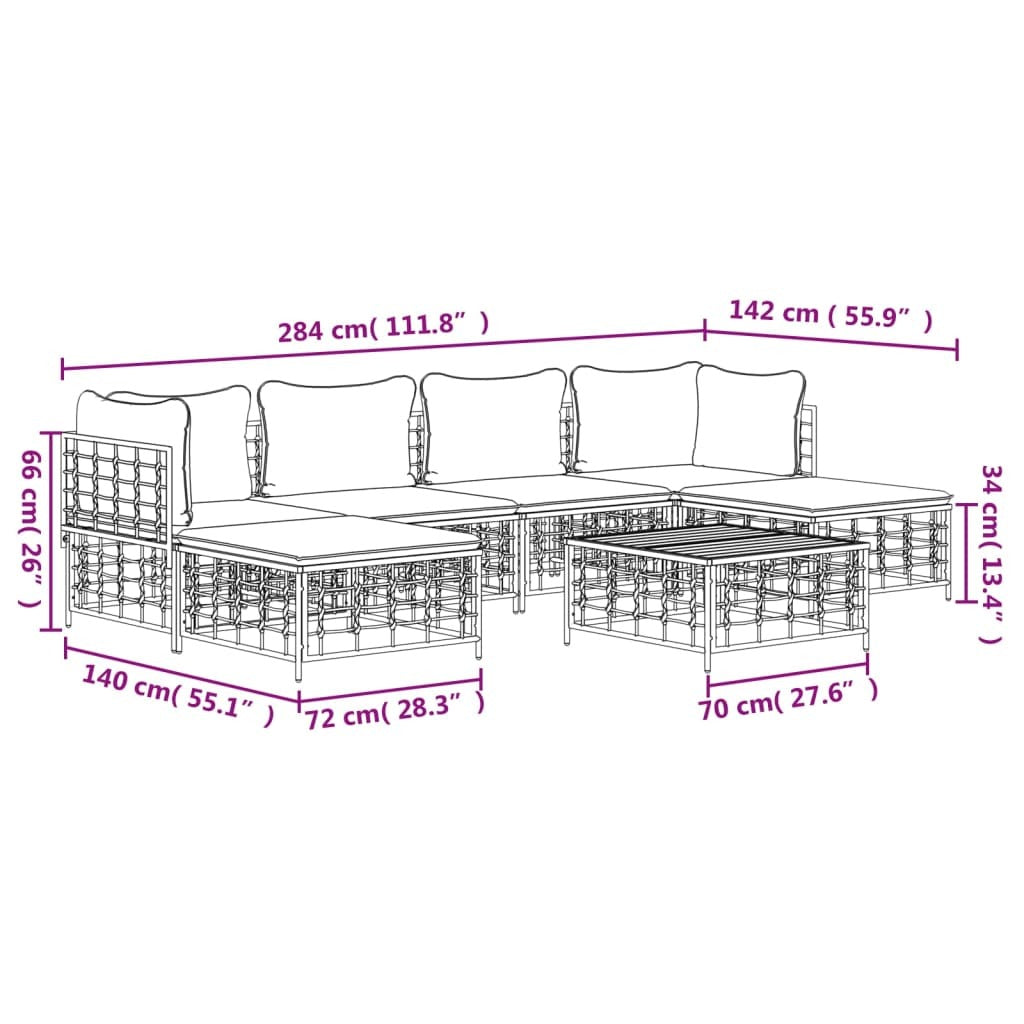 7 Piece Patio Lounge Set With Cushions Anthracite Poly Rattan