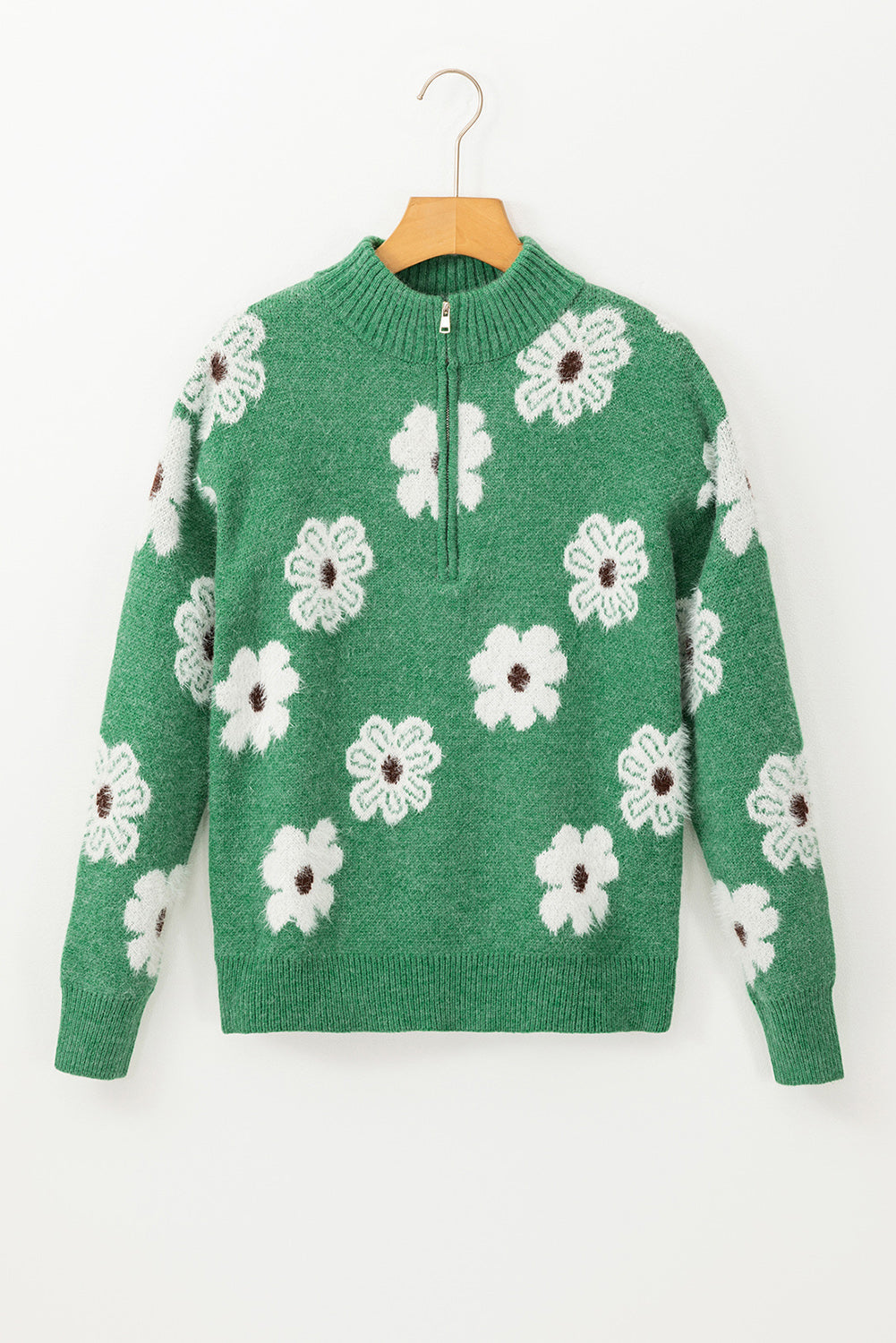 Maria Floral Half Zip Drop Shoulder Sweater - Threaded Pear