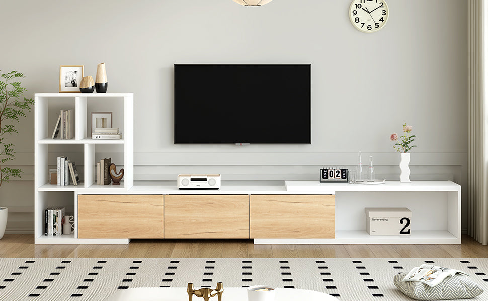 Extendable TV Stand With 3 Tier Bookshelves