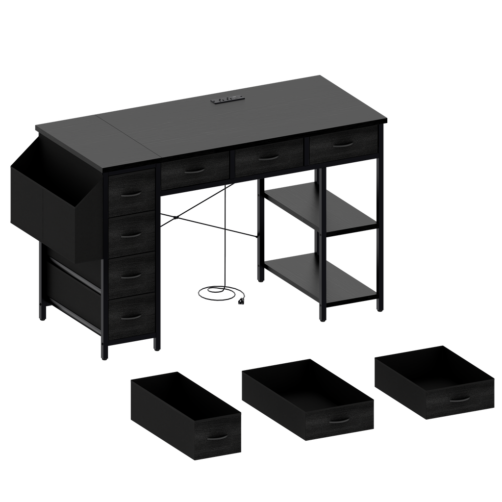 47.3' Computer Desk With 7 Drawers, Extra Large Side Pocket, and Power Outlets