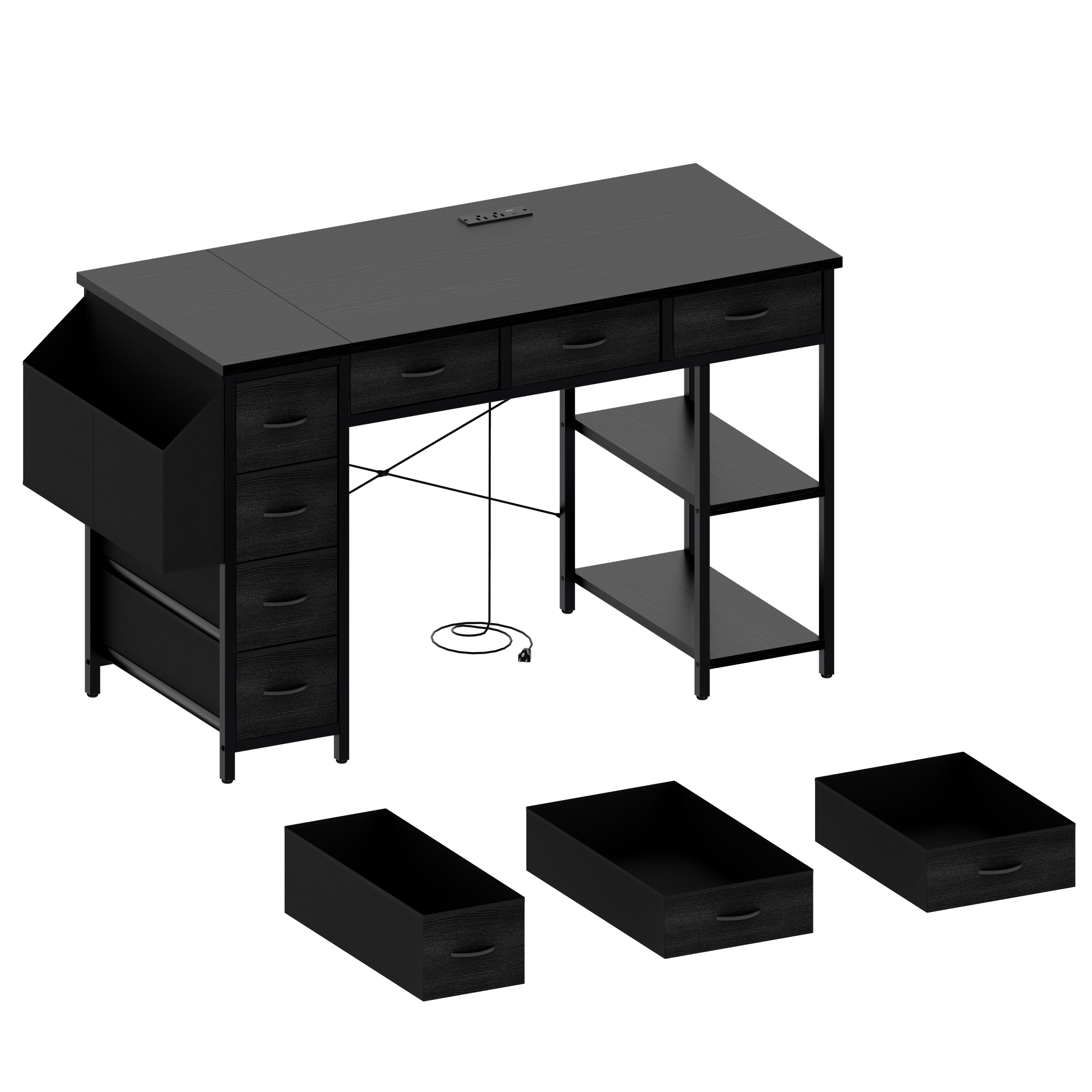 47.3' Computer Desk With 7 Drawers, Extra Large Side Pocket, and Power Outlets