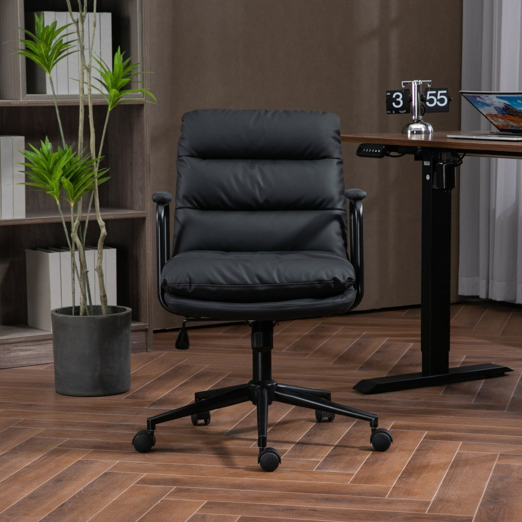 Mid Back Ergonomic PU Leather Rolling Swivel Chair