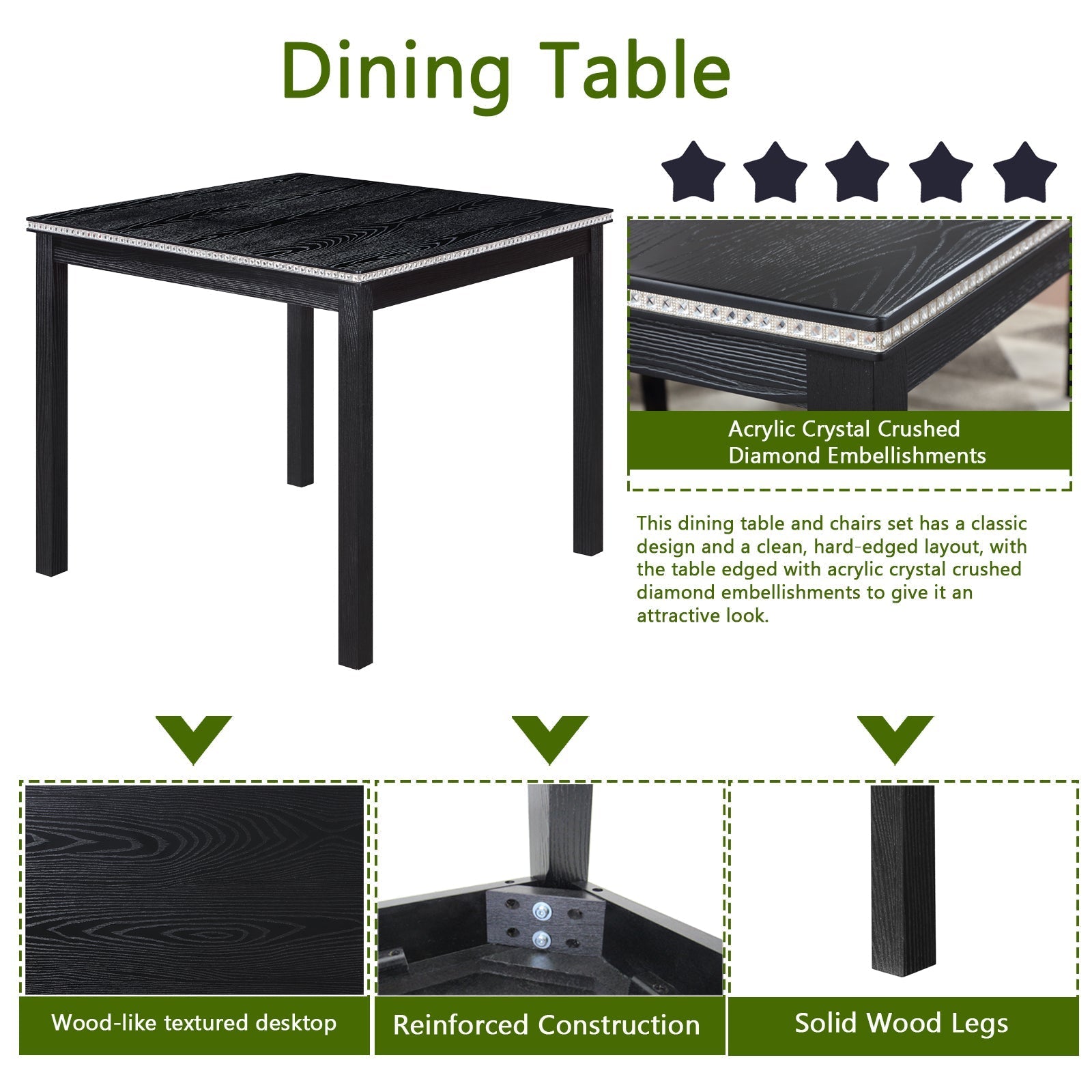 5 Piece Wooden Dining Table Set