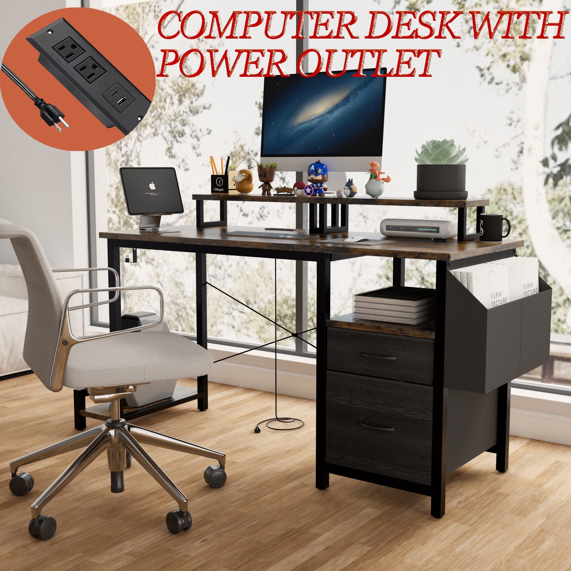 47.27'Office Desk With Power Outlet
