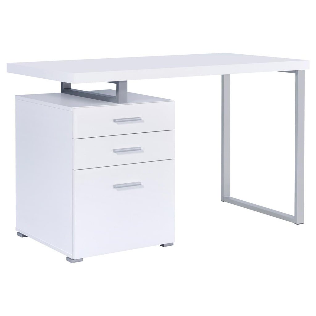 White 3-Drawer Reversible Office Desk