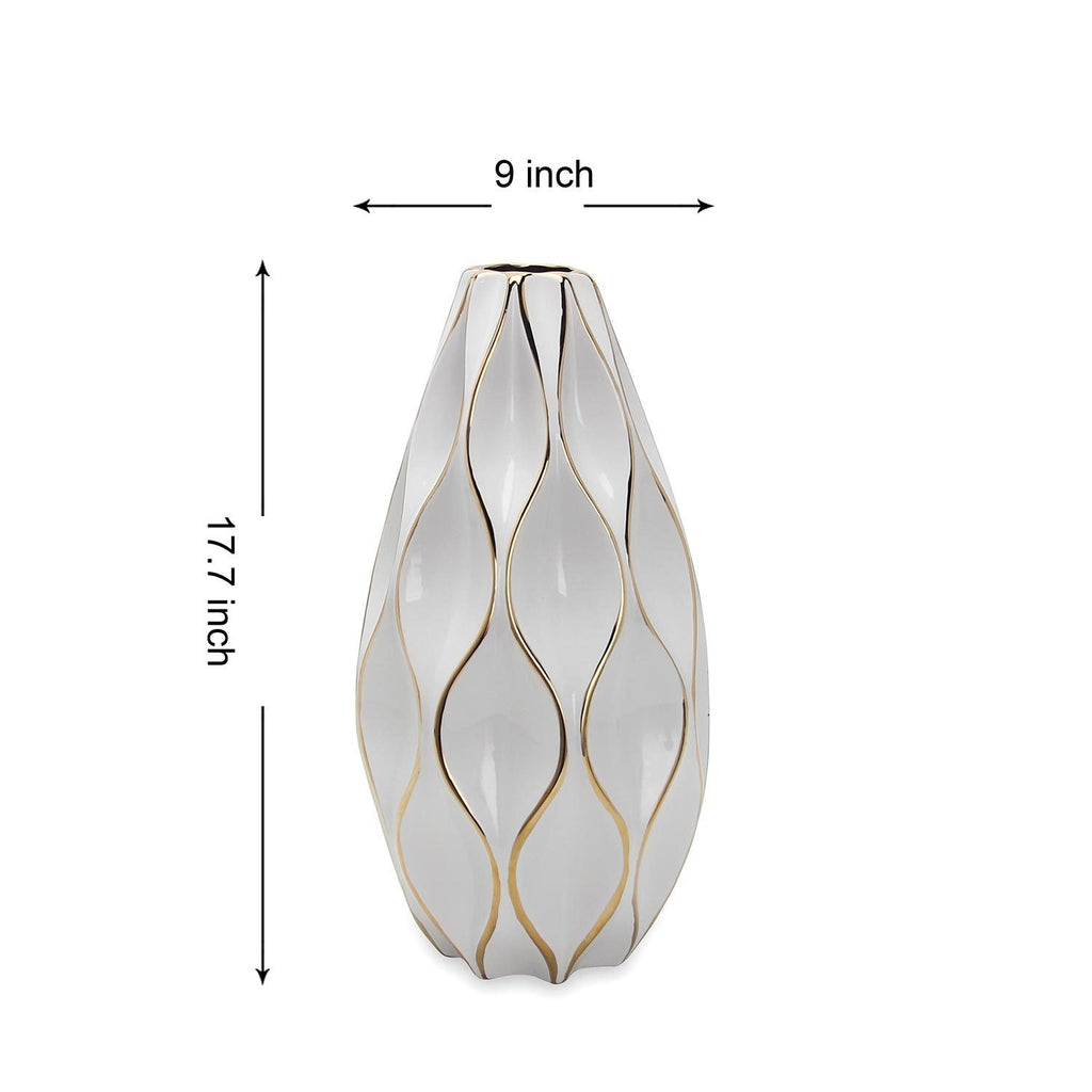 Elegant White Ceramic Vase With Gold Accents