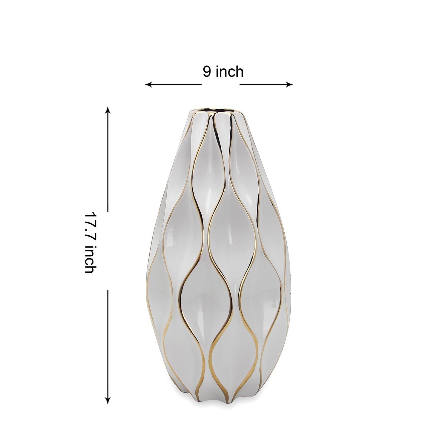 Elegant White Ceramic Vase With Gold Accents