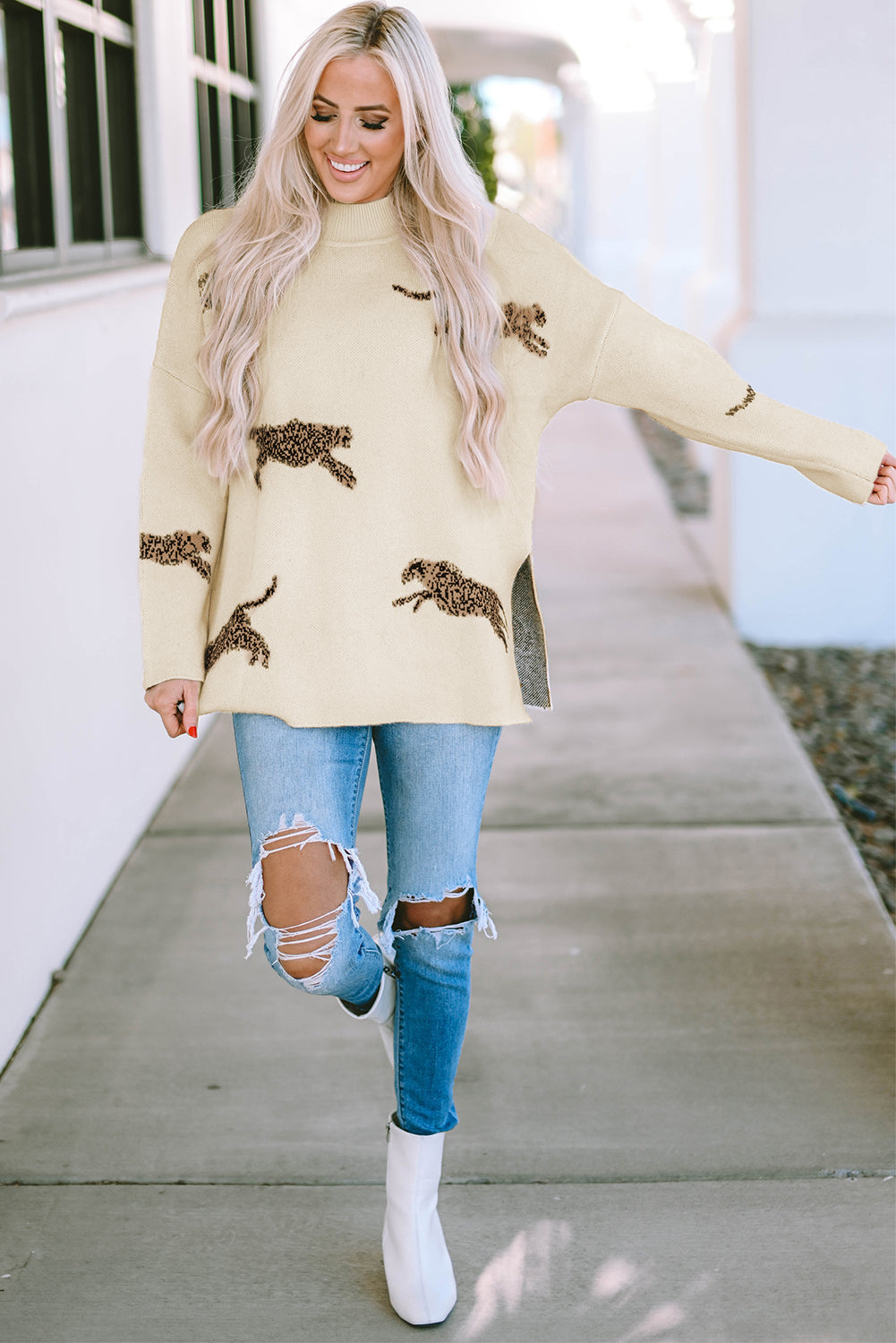 Harper Print High Hem Sweater - Threaded Pear