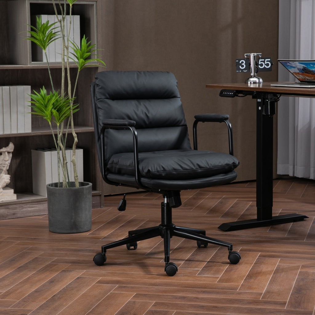 Mid Back Ergonomic PU Leather Rolling Swivel Chair