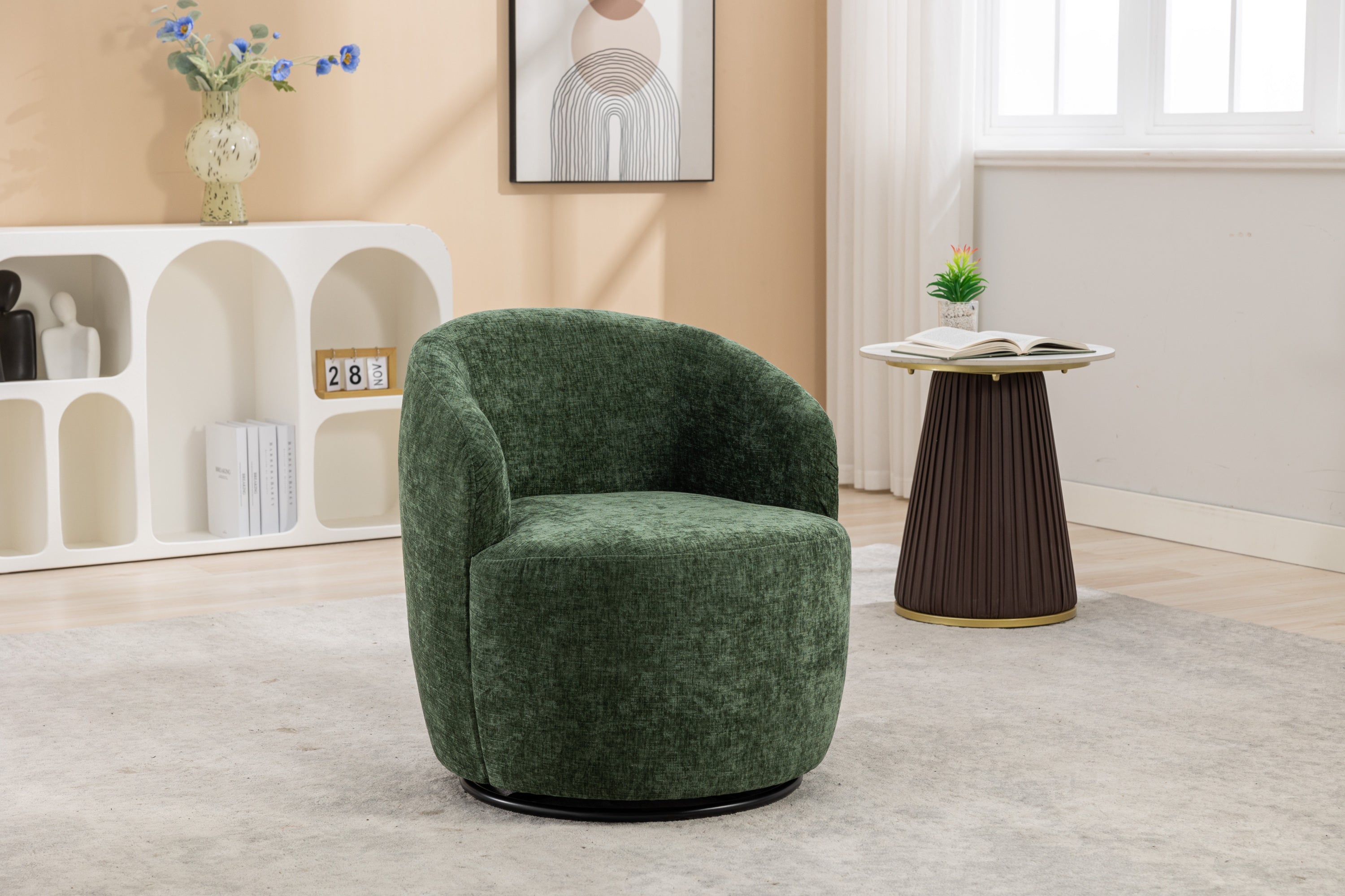 Swivel Accent Armchair  With Black Powder Coating Metal Ring