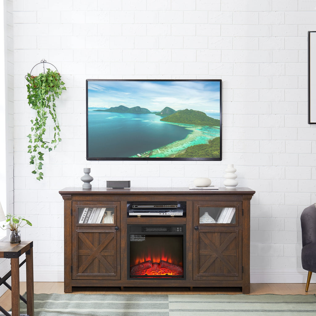 2 Doors Cabinet Farmhouse TV Stand With 18' Fireplace Insert