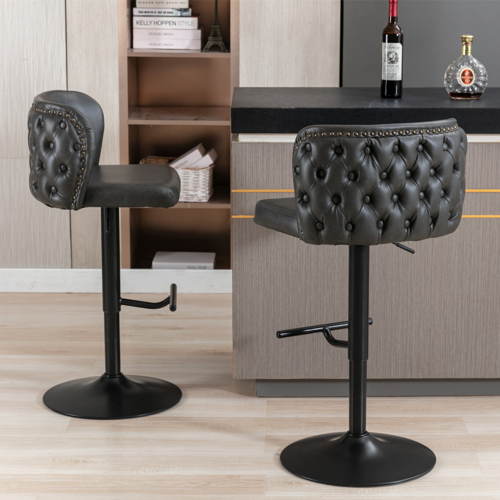 Set of 2 Modern PU Upholstered Swivel Barstools