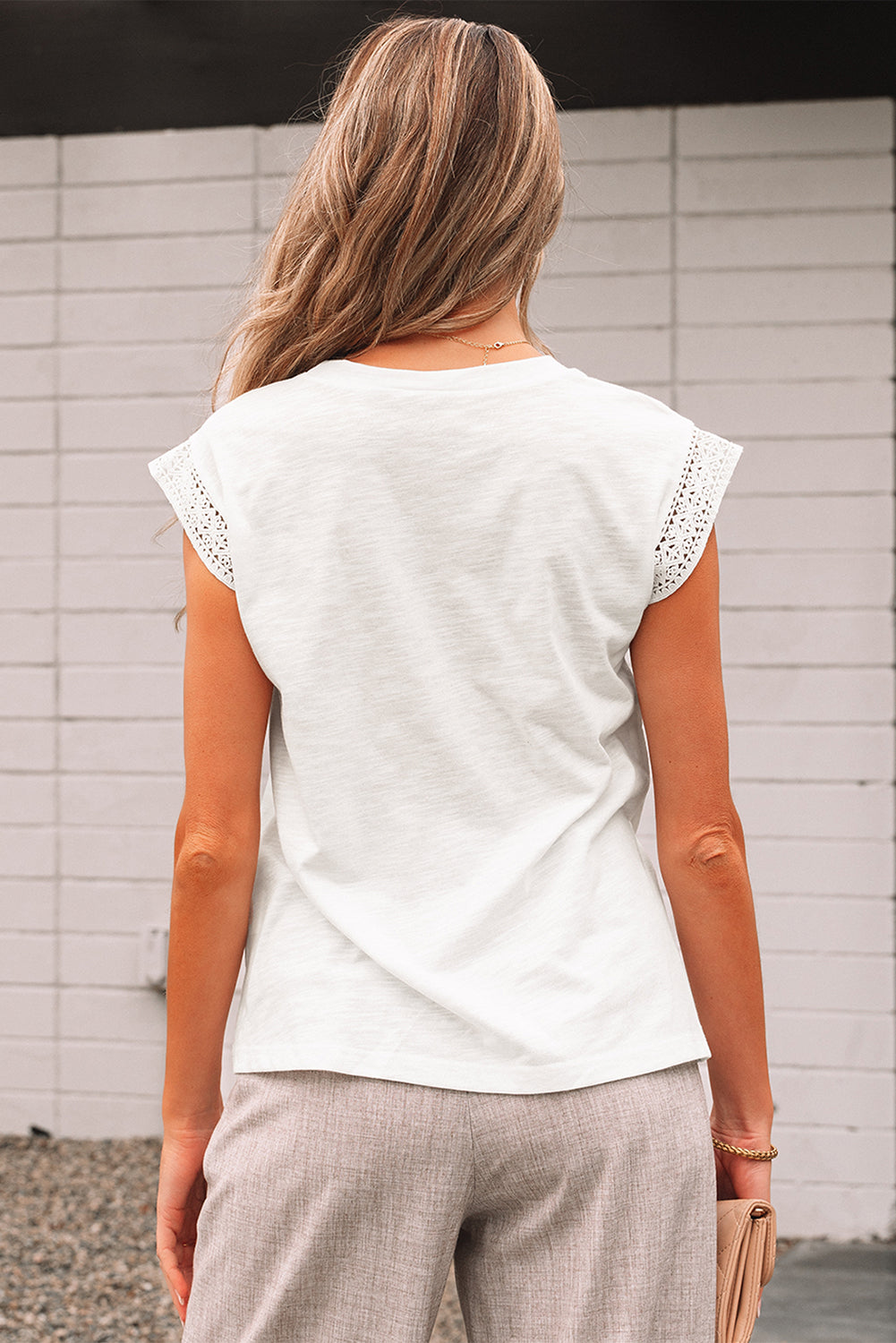 Ivy Lace Patchwork Cap Sleeve Round Neck Top - Threaded Pear