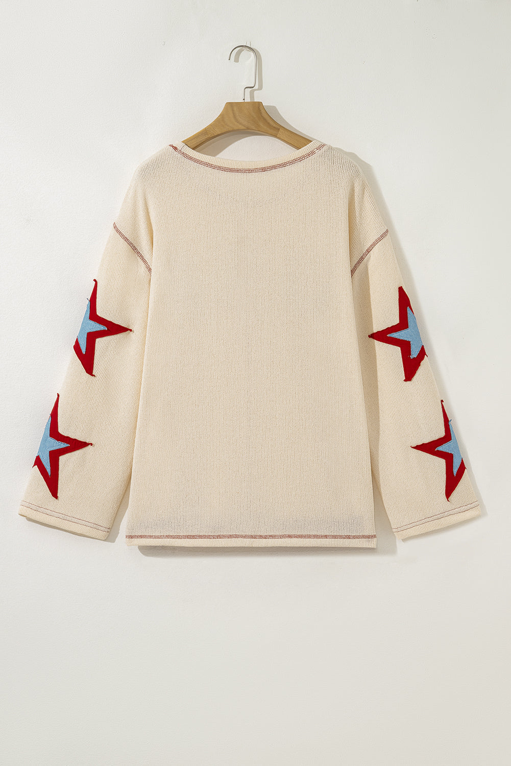USA Patchwork Exposed Seam Long Sleeve Top - Threaded Pear